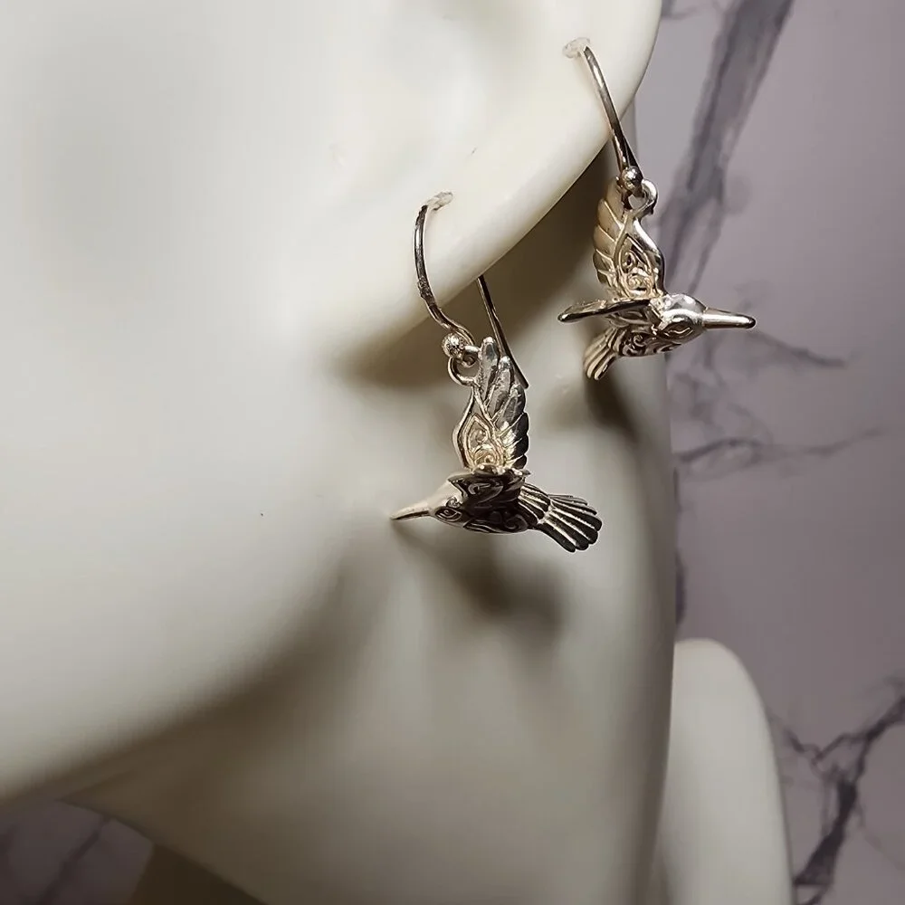 925 Hummingbird Dangle Earrings - Picture 3 of 7